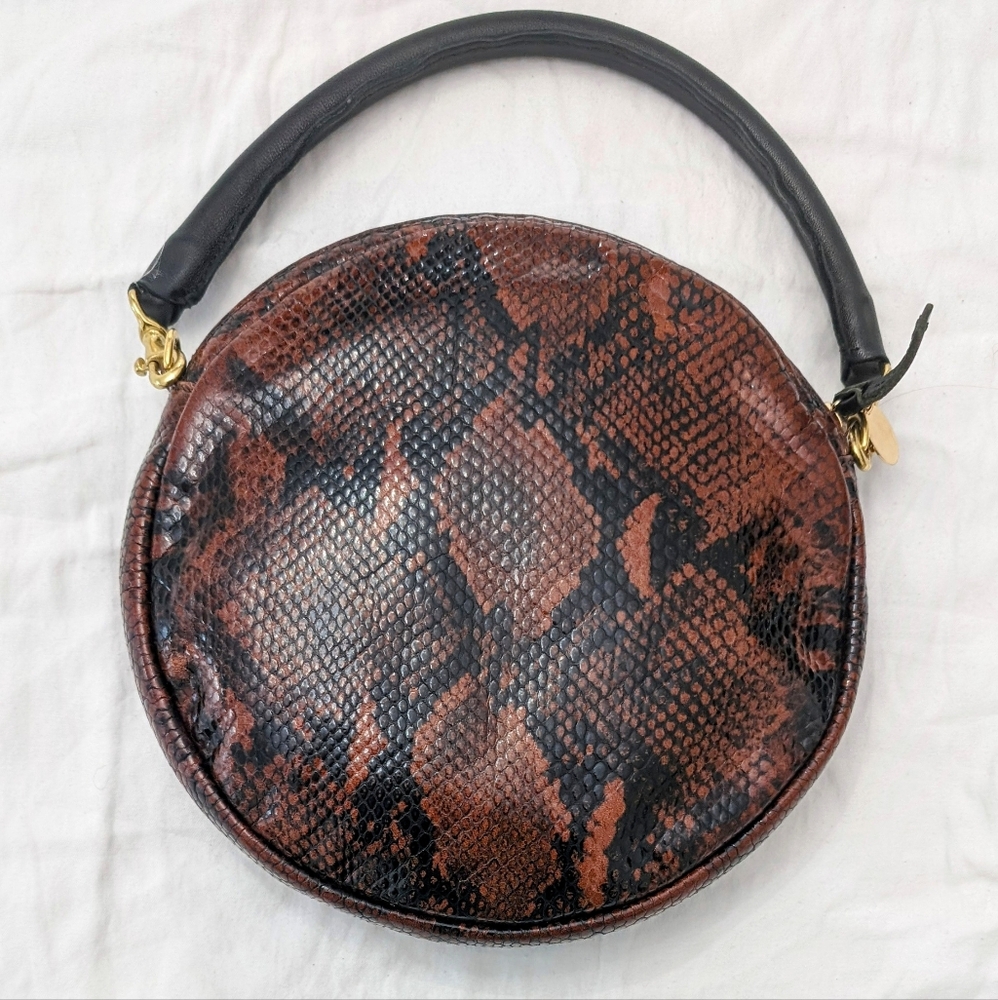 Clare V Brown and Black Snakeskin Wristlet